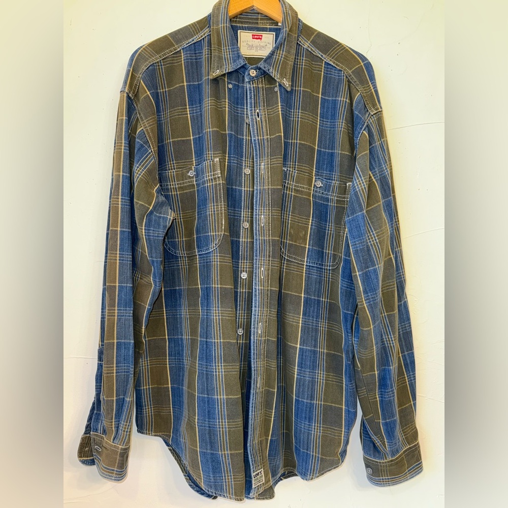 VTG LEVIS MEN’S BLUE & GREEN DENIM BUTTON DOWN SZ L